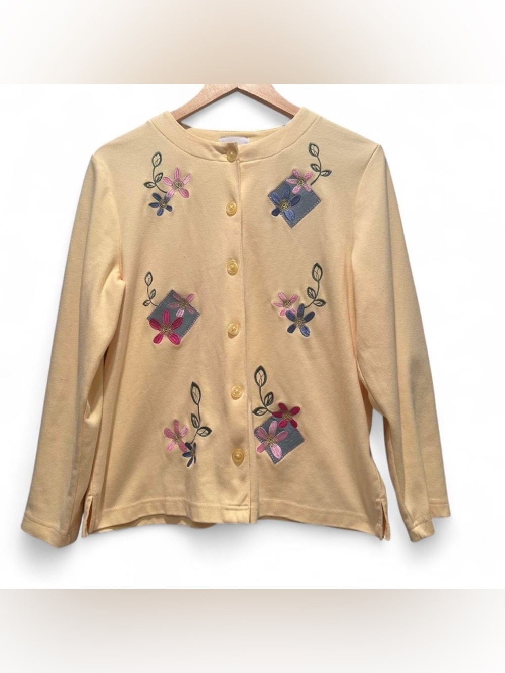 Breckenridge Petite‎ Floral Embroidered Cardigan Sweater Cottagecore Yellow PL